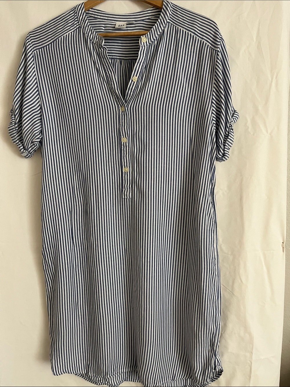 GAP Navy and White Vertical Stripe Short-Sleeve Button Dress